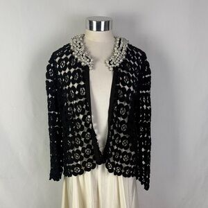 Nissa Black Lace With Pearl Neckline Jacket